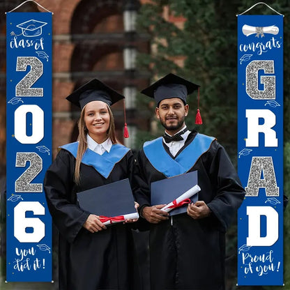 🎓Class of 2026 Graduation Banner | Congrats Grad Front Door Porch Decor for Graduation Party (✨Set of 2)