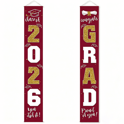 🎓Class of 2026 Graduation Banner | Congrats Grad Front Door Porch Decor for Graduation Party (✨Set of 2)