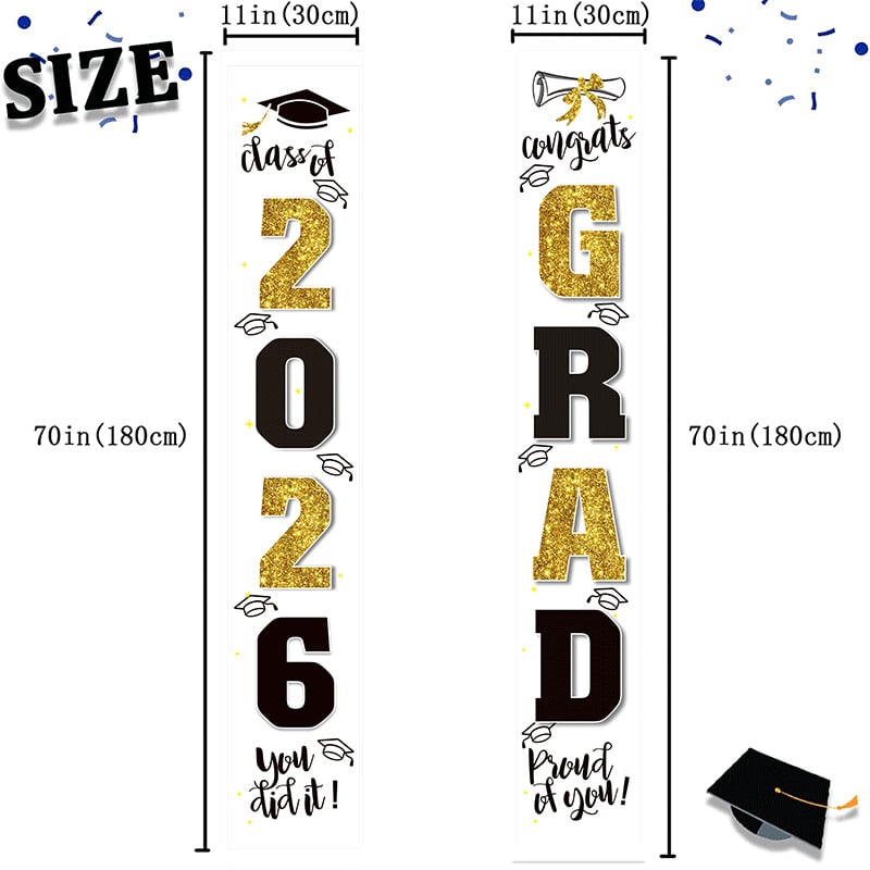 🎓Class of 2026 Graduation Banner | Congrats Grad Front Door Porch Decor for Graduation Party (✨Set of 2)