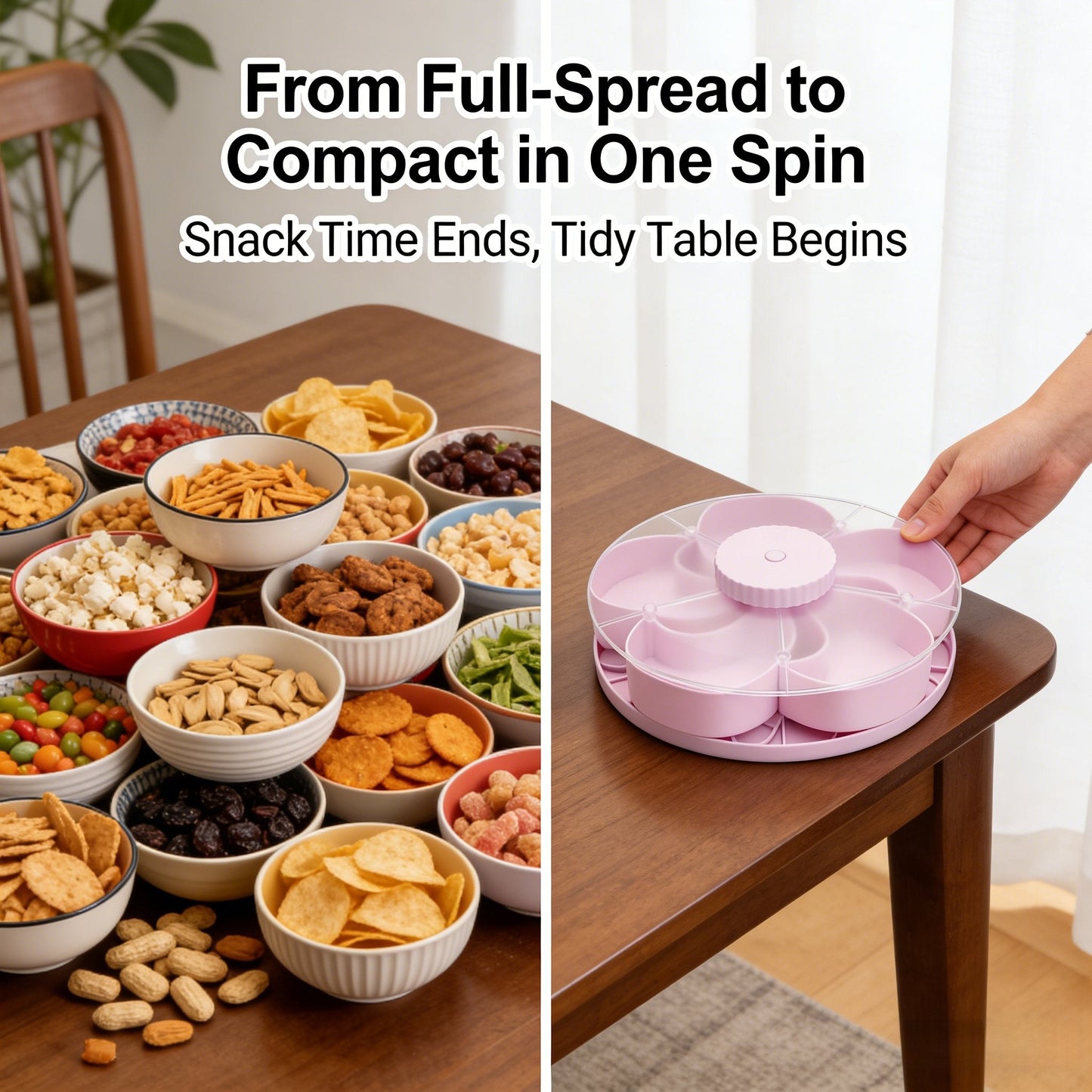 🎁🍽️ Rotating 5-Compartment Snack Tray