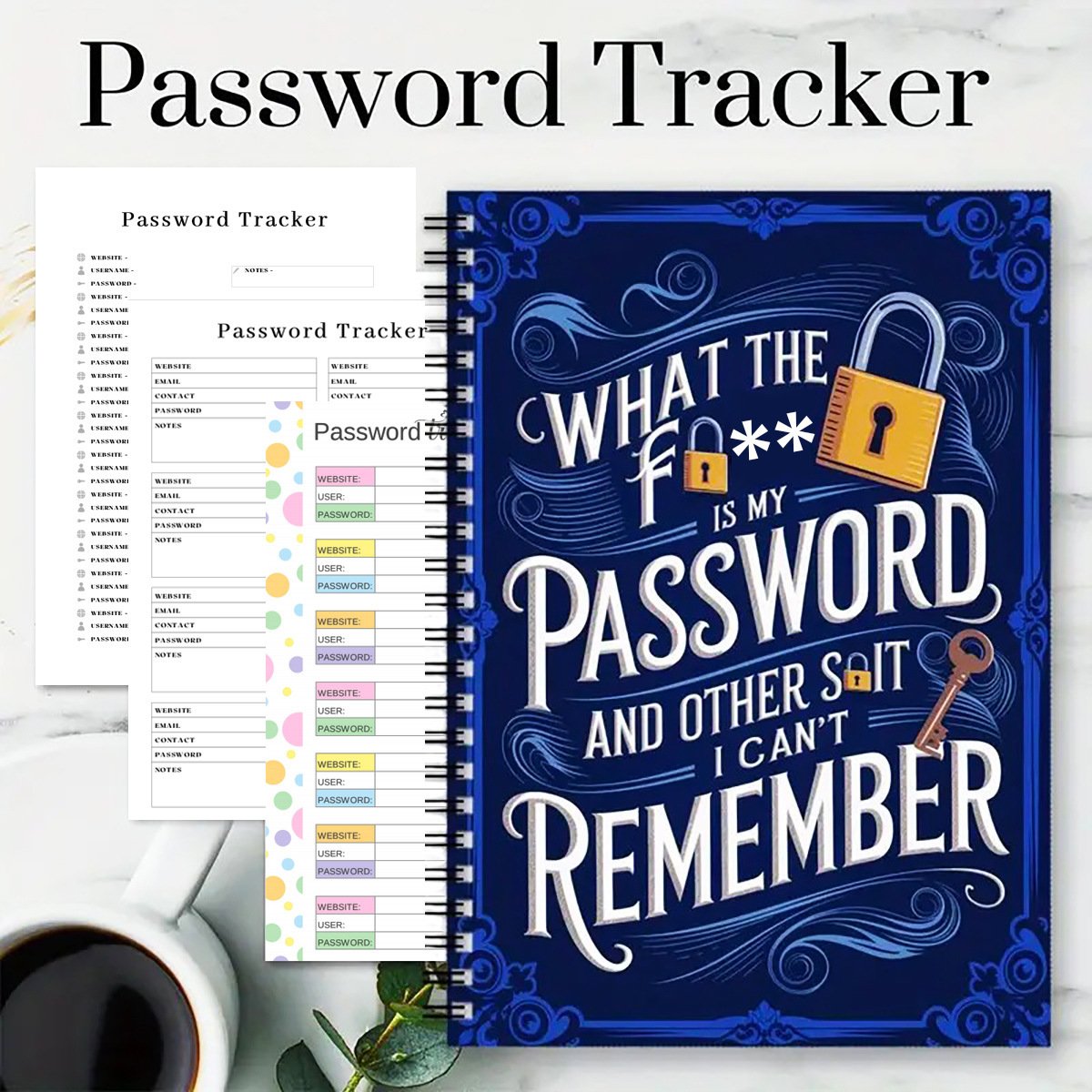 🔥Almost Sold Out✨📅Funny Password Notebook - Spiral Bound with Lock Icons & Funny Security Phrases✍️