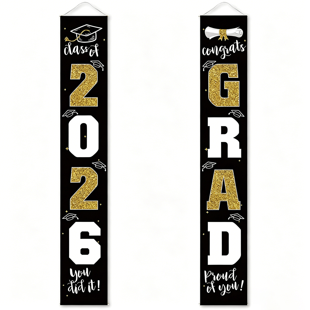 🎓Class of 2026 Graduation Banner | Congrats Grad Front Door Porch Decor for Graduation Party (✨Set of 2)