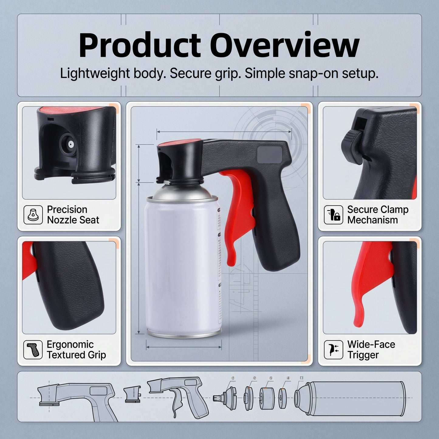 🔫Universal Professional Spray Can Handle - Ergonomic Aerosol Trigger Grip for DIY Painting, Car Refinishing, & Home Furniture Makeovers - Fits All Standard Cans
